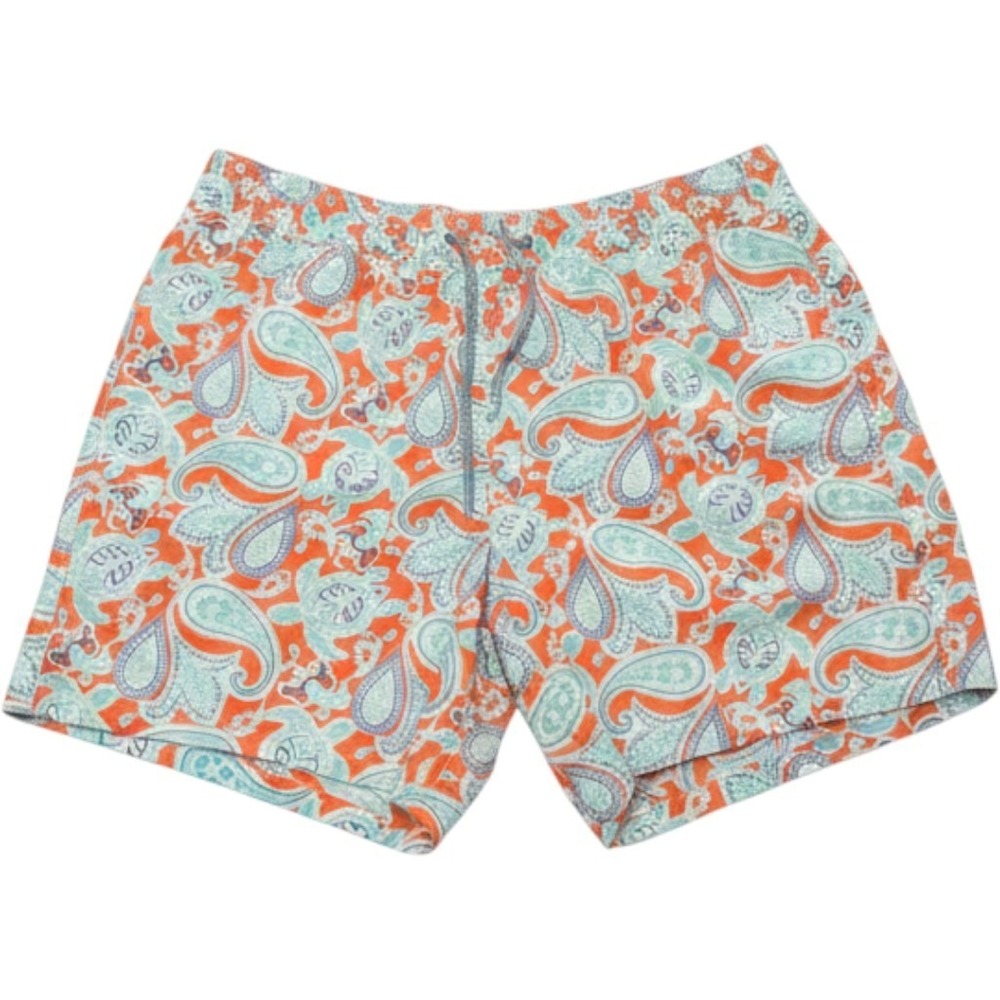 Vilebrequin Paisley Turtle Swim Trunks Orange Blue Luxury Beach Shorts Large L